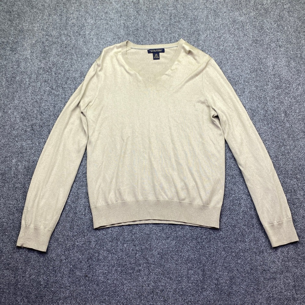 Banana Republic Mens Small Gold Silk Cotton Cashmere V-Neck‎ Sweater Preppy